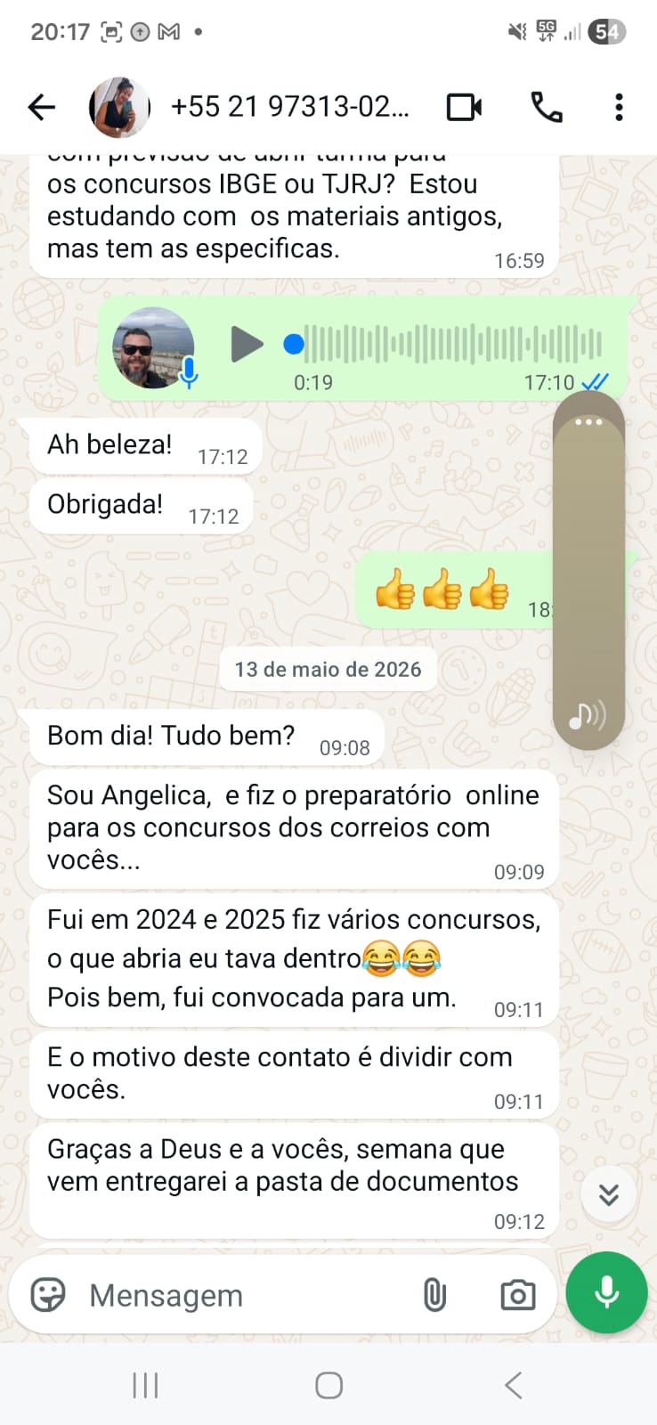 Depoimento de aluno