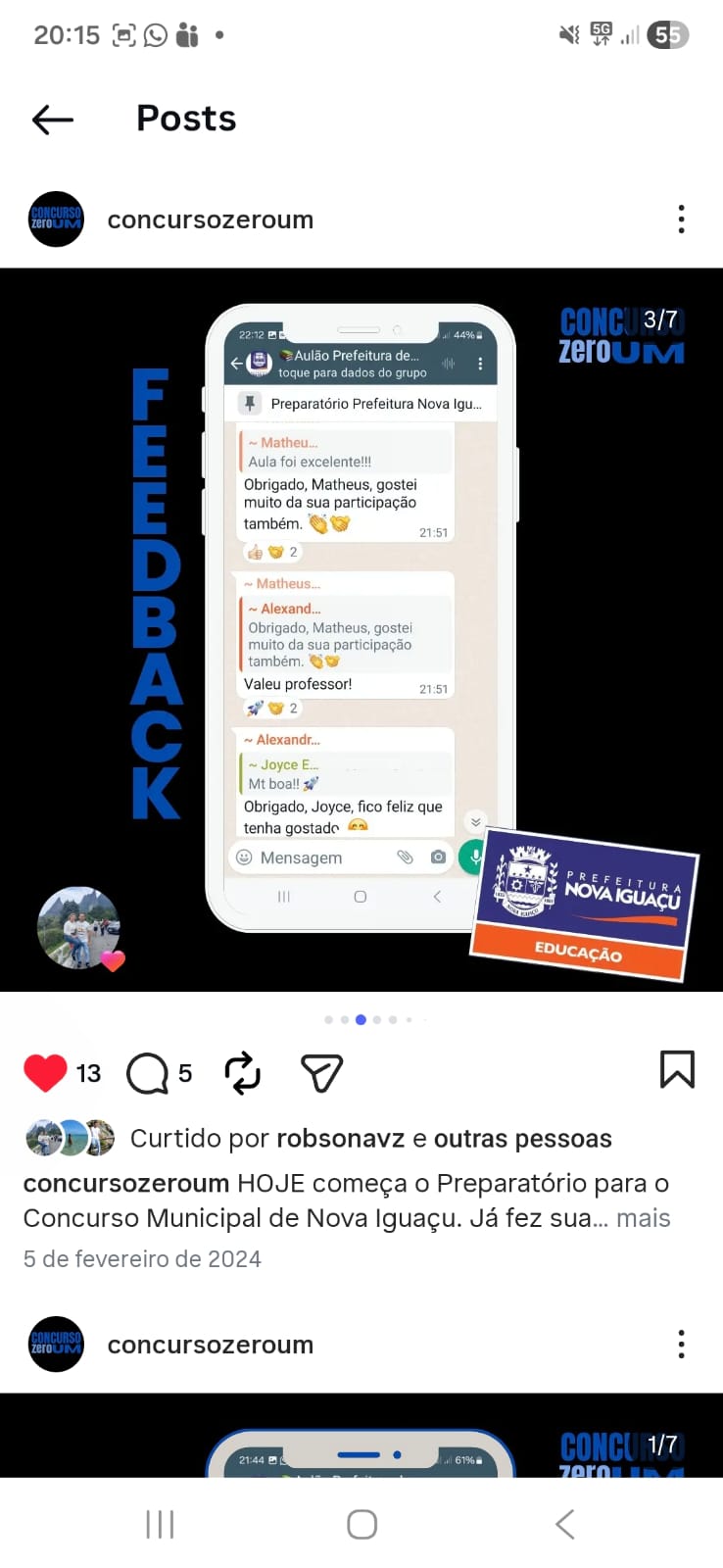 Depoimento de aluno